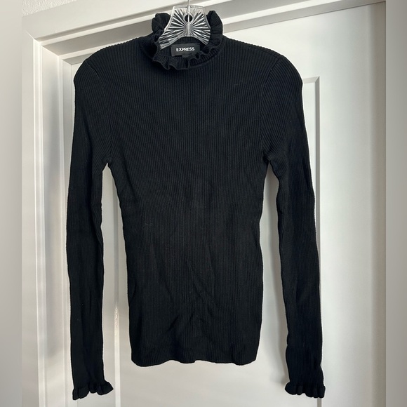 Express ruffle mock neck long sleeve ribbed sweater - Picture 3 of 8